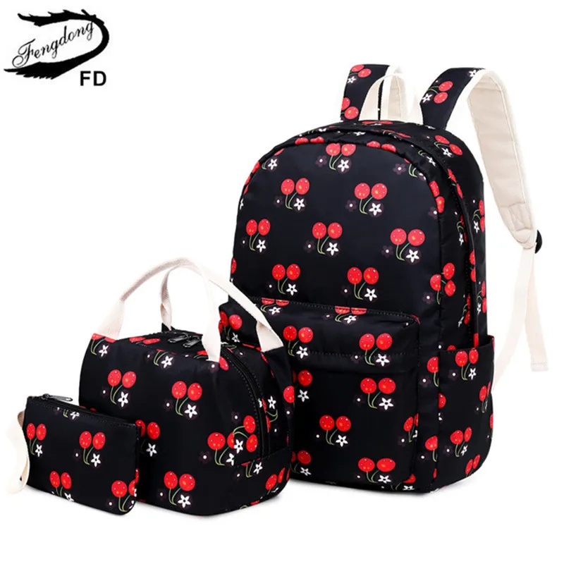 Школьный рюкзак FengDong 3 шт./компл. в Корейском стиле детские школьные сумки для девочек милые купальники с принтом вишенек, школьный рюкзак, Набор Сумочка-клатч; Прямая поставка
