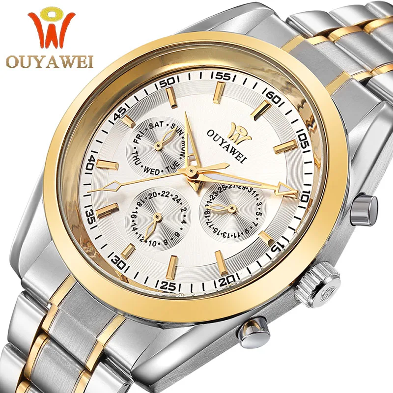 

2016 NEWEST OUYAWEI GOLD mechanical watch Top Brand Luxury army wrist watches for men 22mm leather skeleton reloj hombre