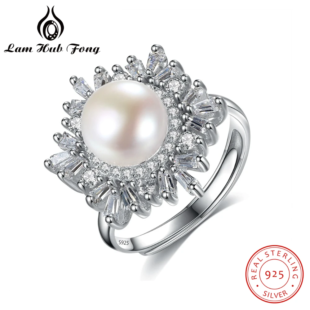 

Natural Pearl Rings with CZ Fine Jewellry for Women Resizable Real Pure 925 Sterling Silver Gift Box Free Wholesale Dropship
