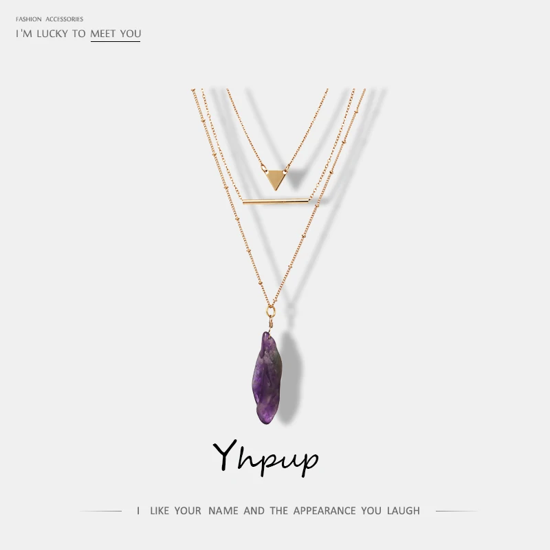 Yhpup Высокое качество модное натуральное ожерелье из каменных подвесок фиолетовое Кристальное многослойное ожерелье для женщин вечерние Цена по прейскуранту завода