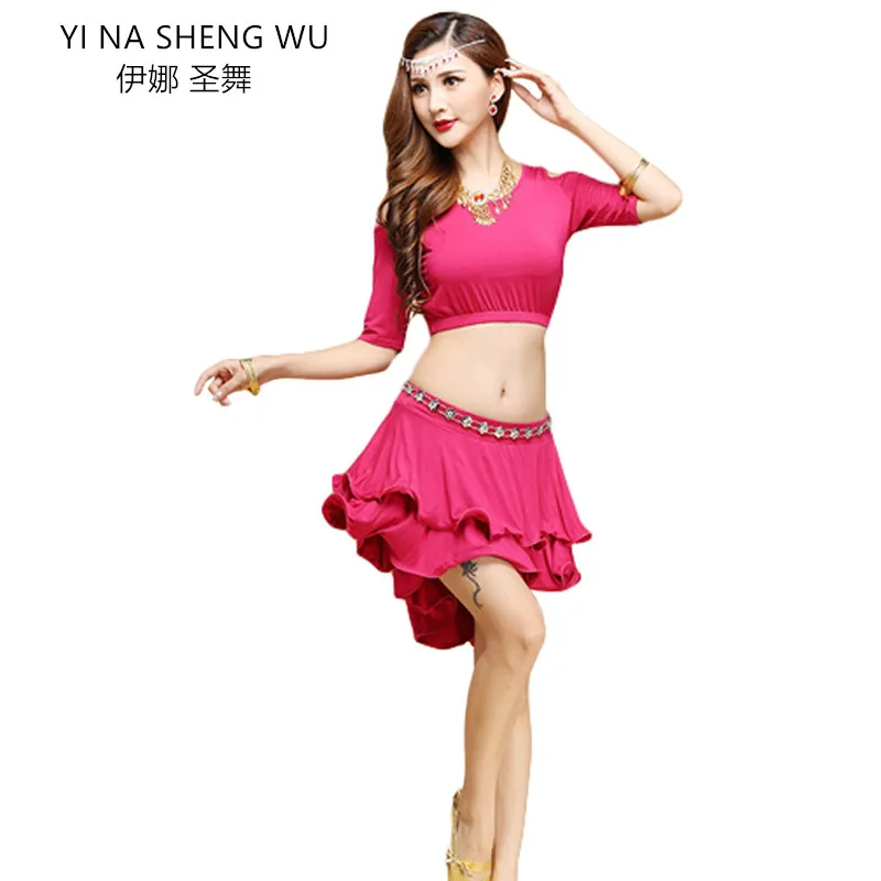 

Lady Adult Belly Dance Practice Clothes Dance Performance Costumes Women Modal Dance Practice Clothing 2pcs Set (Top+Skirt)