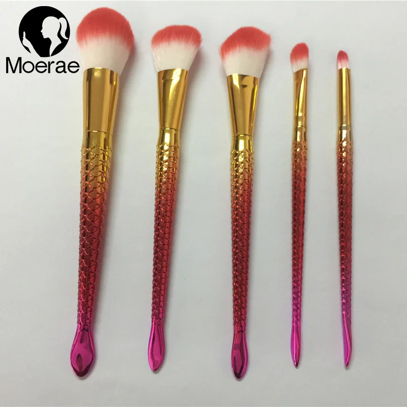 

5Pcs/set Professional Thread Mermaid Makeup Brush Synthetic Hair Foundation Powder Brush Fish Scaly Shape Handle Beauty Tool