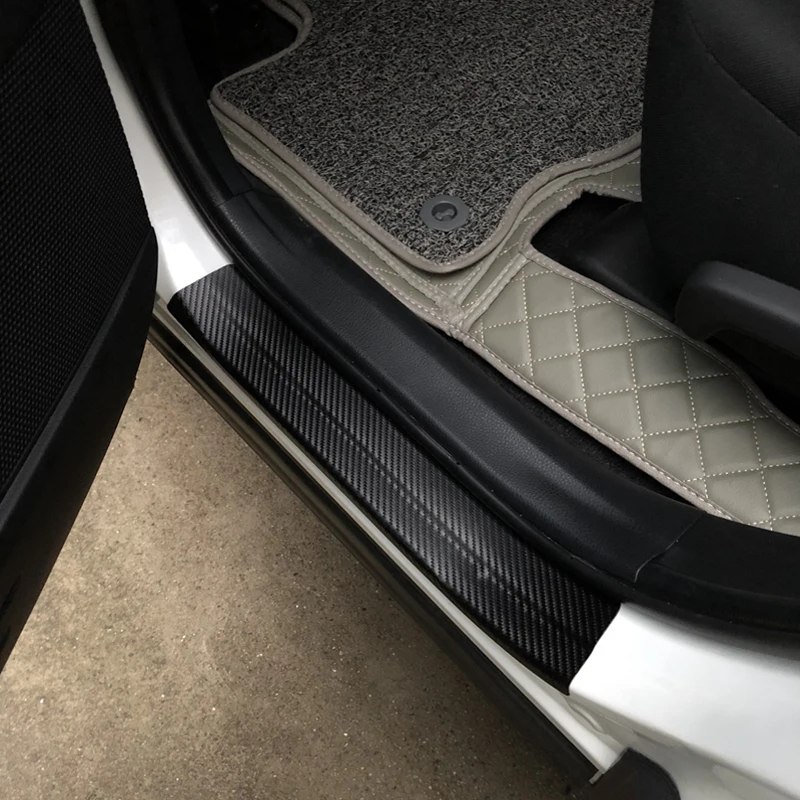 Car Door Carbon Fiber Leather Scuff Plate Cover Trim Sill Guard Kick