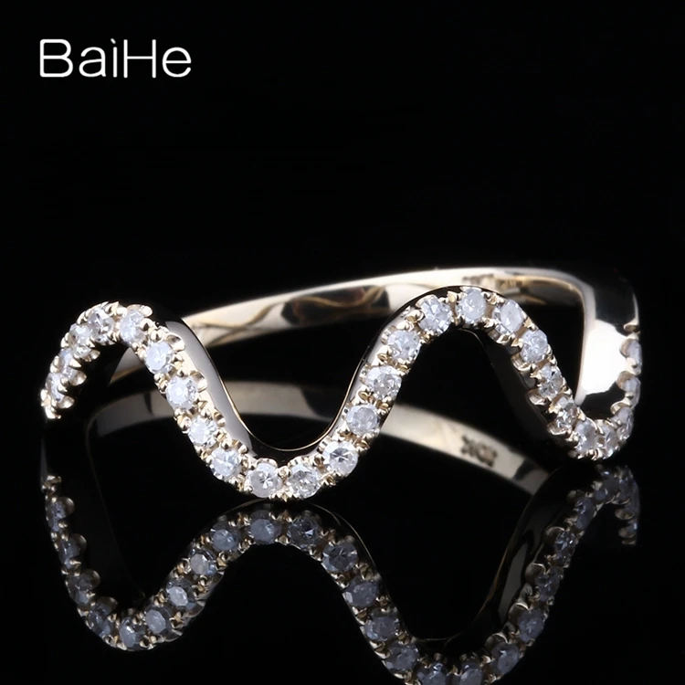 BAIHE Solid 10 K розовое золото 0.2ct сертифицировано натуральными бриллиантами H/SI круглый вырез свадебное модное Драгоценное кольцо