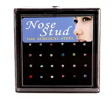 24pcs Nose Ring Fashion Body Jewelry Nose Stud Stainless Surgical Steel Nose Piercing Crystal Stud drop shipping