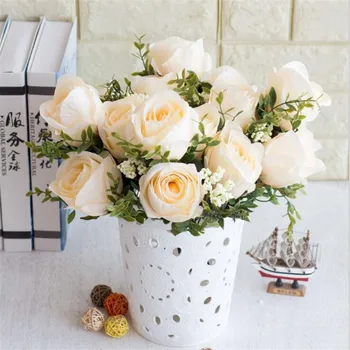 

Fake Rose Bunch (6 stems/piece ) Simulation Oil Painting Roses with Foam Fruit for Wedding Home Decorative Artificial Flowers