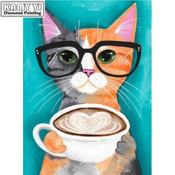 

Diamond Embroidery Cat&Cup 5D DIY animal Patterns Rhinestone Mosaic Paintings Crystal Cross Stitch Diamond Wall Decor Painting