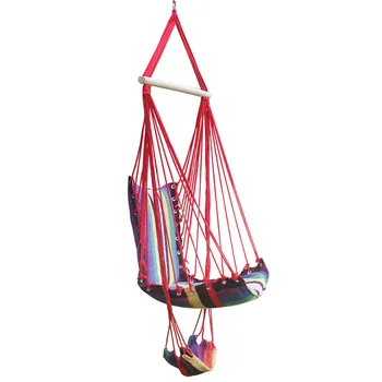 Cotton Rope Garden Swing Chair Thicken Portable Hammock With Foot Pad Wooden Indoor Outdoor Swing Relax Camping Hang Chair Seat cotton rope garden swing chair thicken portable hammock with foot pad wooden indoor outdoor swing relax camping hang chair seat