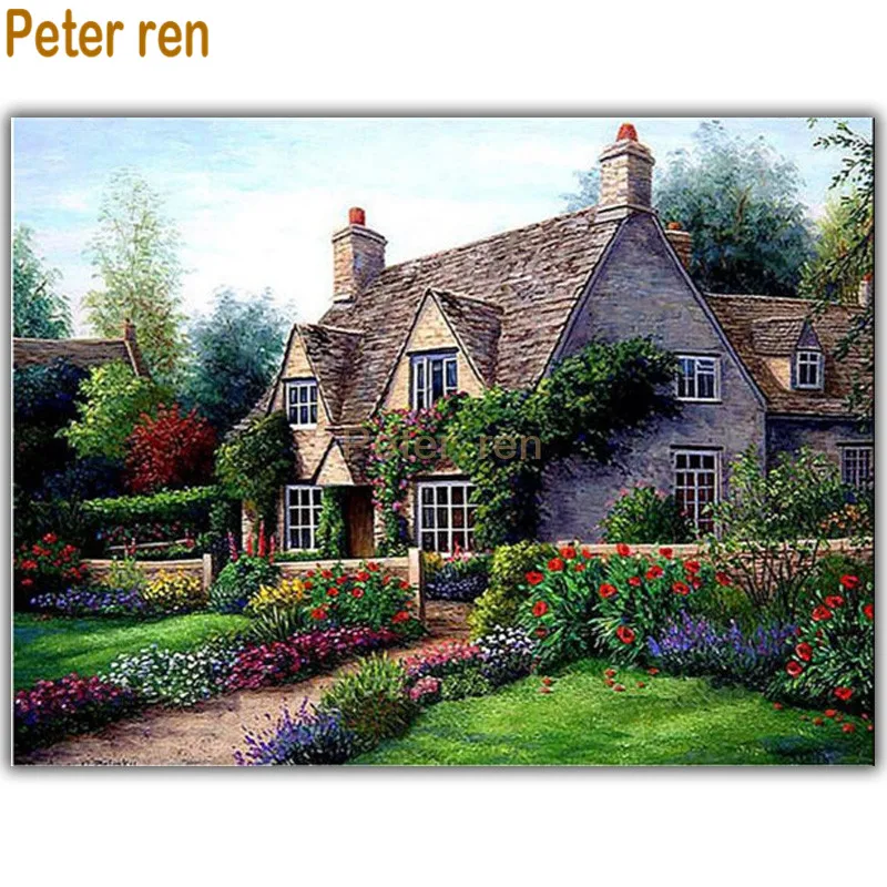 Peter ren diamond painting cross stitch villa 5d round Mosaic Rhinestone Full icon embroidery Garden house | Дом и сад