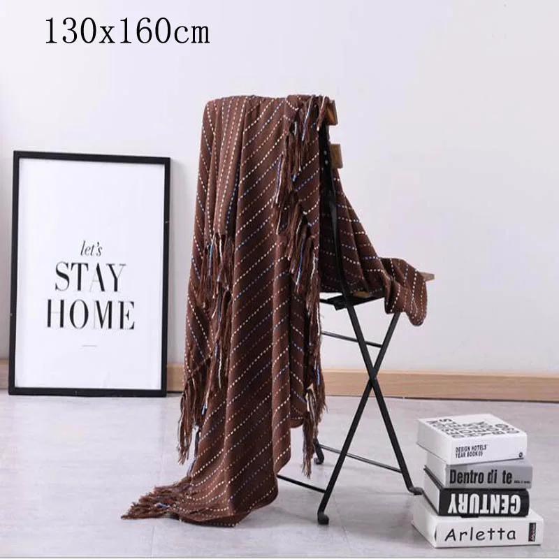 Вязаное декоративное одеяло с кисточкой для кровати/дивана/офиса/кемпинга/Путешествия/сна - Цвет: brown