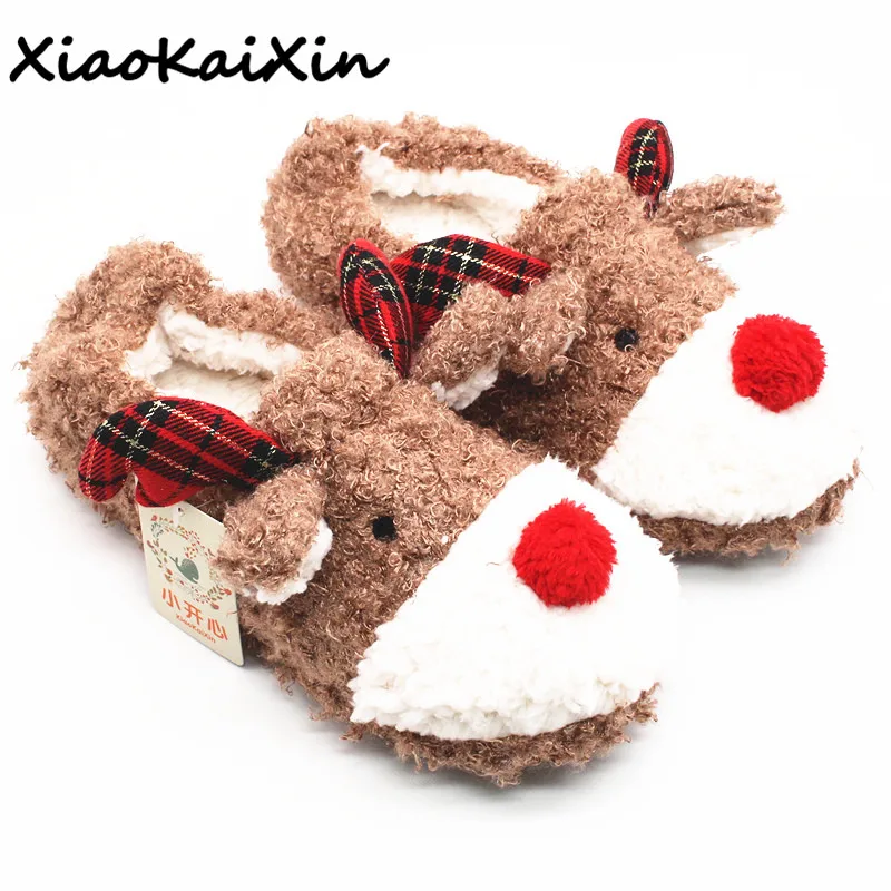 

Women's Home Shoes That Can be Worn Outdoors 2018 Winter Warm Cotton Plush House Slippers Christmas Style Red Nose Reindeer Shoe
