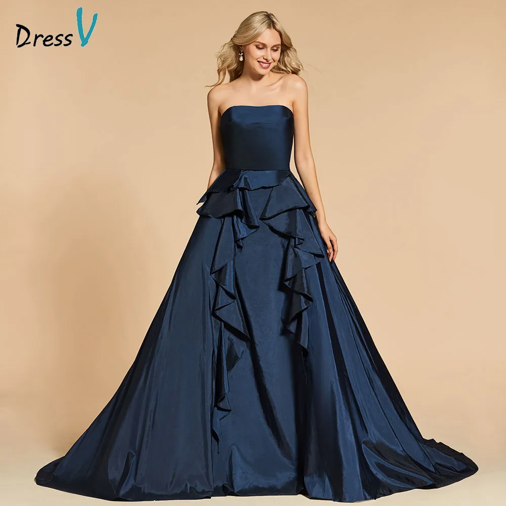 

Dressv evening dress ball gown elegant strapless floor-length ruffles backless wedding party formal dress evening dresses