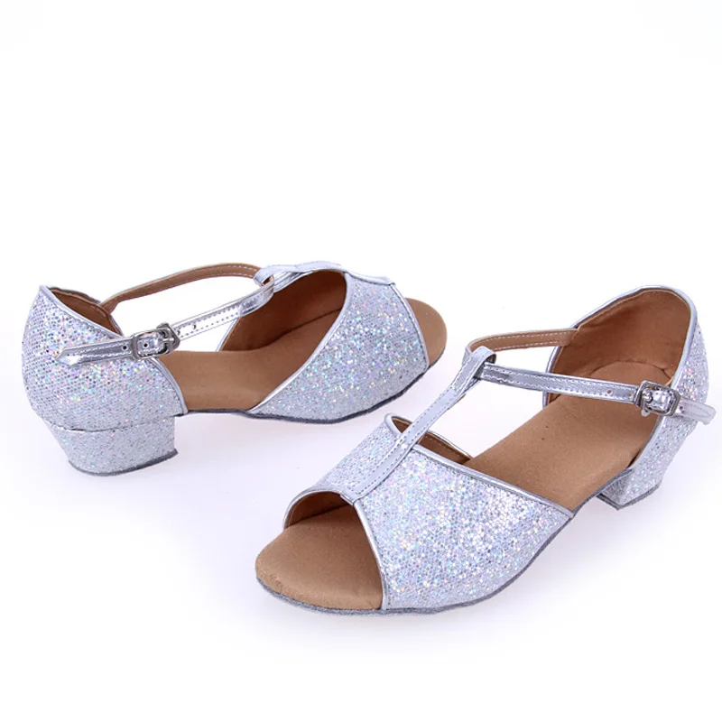 baratas Novo Partido de Dança de Salão Sapatos para As Meninas Das Mulheres Interior de Salto Baixo Do Dedo Do Pé Aberto Sandálias de Dança de Salsa Latina Tango Sapatos