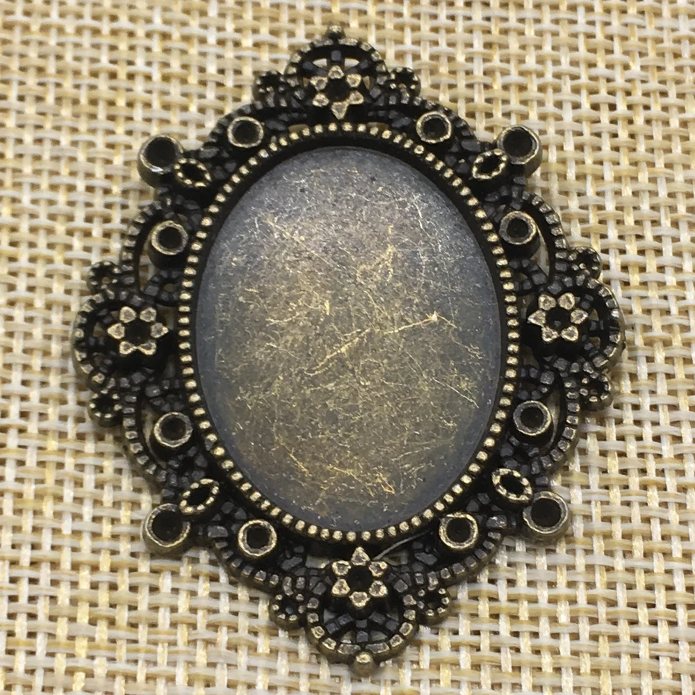 3Pcs Oval Cameo Setting Pendant Trays Antique Bronze Color DIY Jewelry