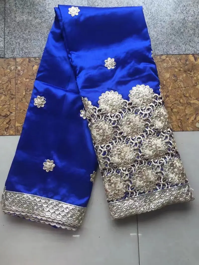 

Blue African Lace Fabric 2017 High Quality George Lace For Nigerian African George Fabrics with Sequins FREE SHIPPING 5yard/lot