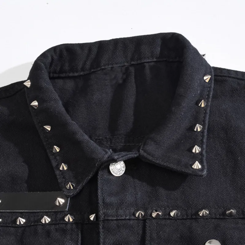Fashion High Street Men Denim Vest Punk Style Rivet Jeans Waistcoat Plus Size M-5XL Male Motorcycle Sleeveless Jean Jacket Black (3)
