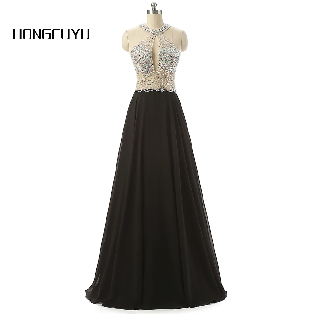 New Fashion A  Line Halter Black Chiffon