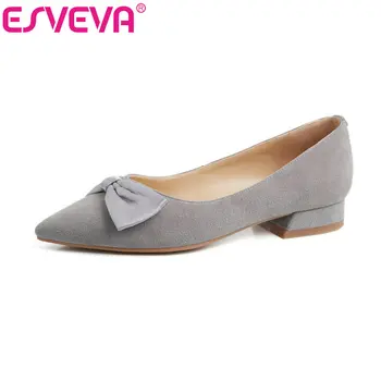

ESVEVA 2020 Women Shoes Autumn Square Low Heel Flock Buckle Woman Pointed Toe Butterfly-Knot Shoes Winter Fashion Size 34-39