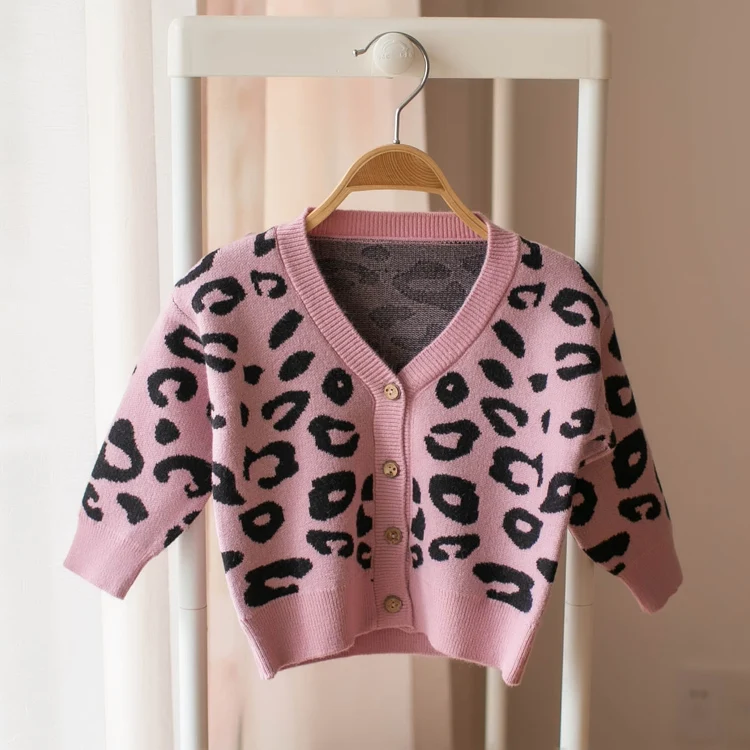 Children's Long Sleeve Sweater 2020 Spring Girl Leopard Cardigan