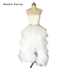 Sexy Ivory High Low Sweetheart Beaded Feather font b Wedding b font Dresses 2017 Ruffled Engagement