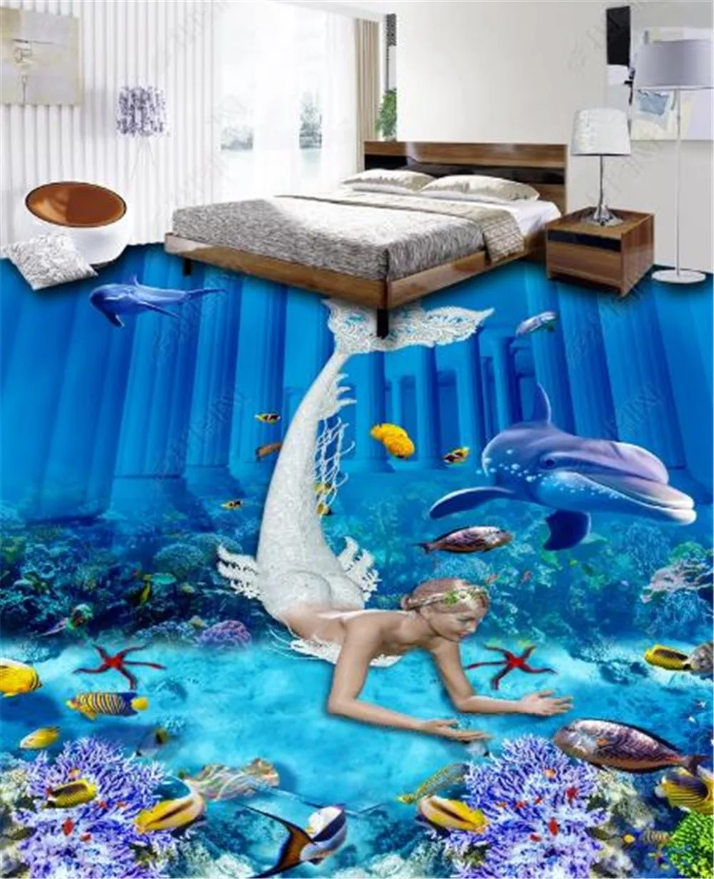 Пользовательские фото 3d обои Русалка мифологический подводный мир 3D гостиная спальня 3D Пол интерьер обои