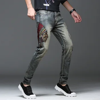 

New men's embroidered jeans 2019 Slim jeans