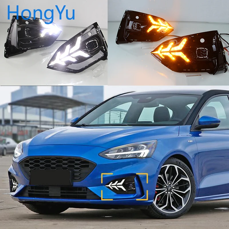 Светодиодные дневные хосветильник для Ford Focus ST LINE 2018-2020 белый и желтый цвет