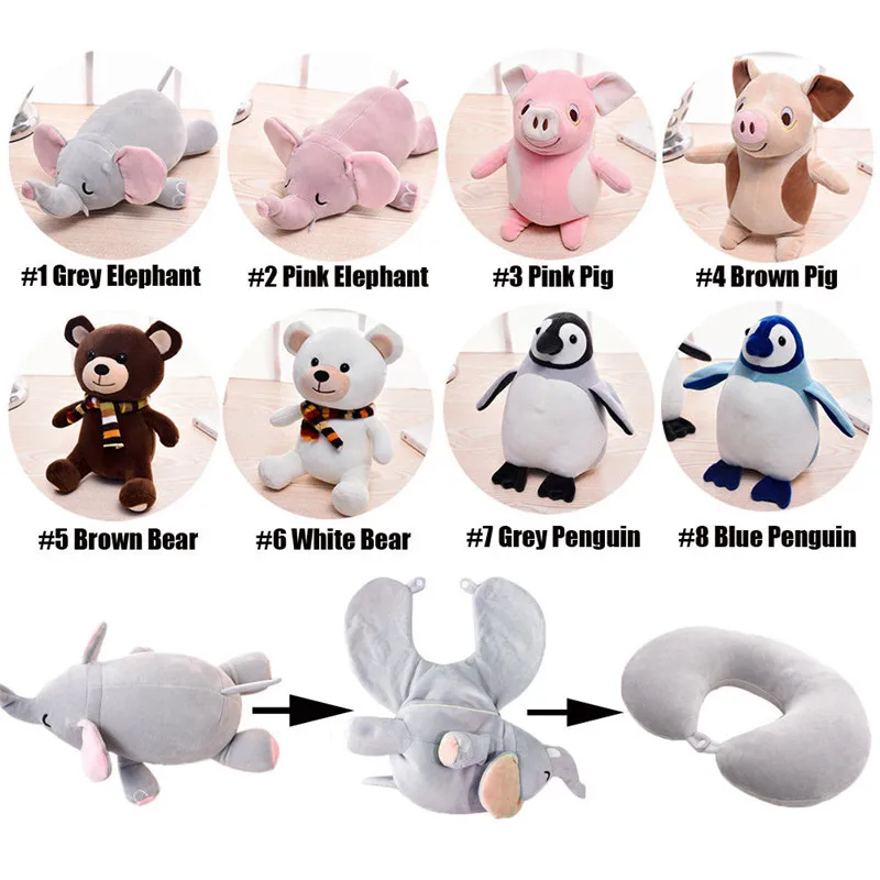 

U Shaped Travel Pillow Transformation in Catoon Plush Doll Pillow Neck Rest Pillow