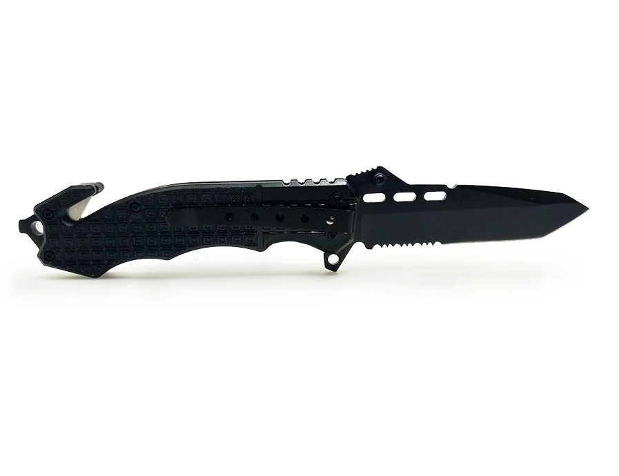 WTT 229 Hunting Folding Flipper Knife Tactical Survival Combat Pocket Knives Camping EDC Multi Tools Black Half Serrated Blade