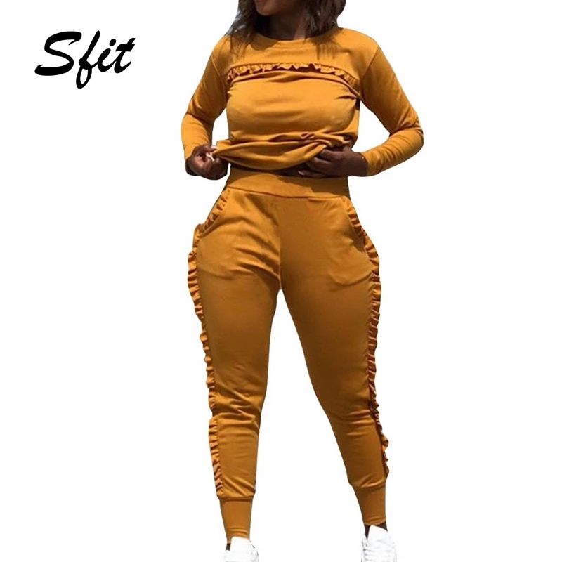 

Sfit Women Gym Suits Running Suit Two Piece Solid Long-Sleeved Workout Clothes Tracksuit Sets Solid Jogging Sweatsuits Outfitst
