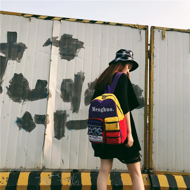 Menghuo Women Backpacks School Women Daypack Panelled Shoulder Bags College Backpacks for Girls Bookbag School Backpacks Female (9)