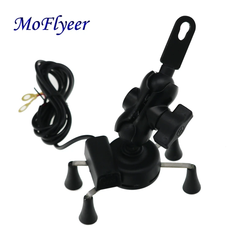 

MoFlyeer Motorcycle 360 Rotating Handlebar Mount Mobile Phone Holder USB Charging Bracket Scooter Handle Support Accessories