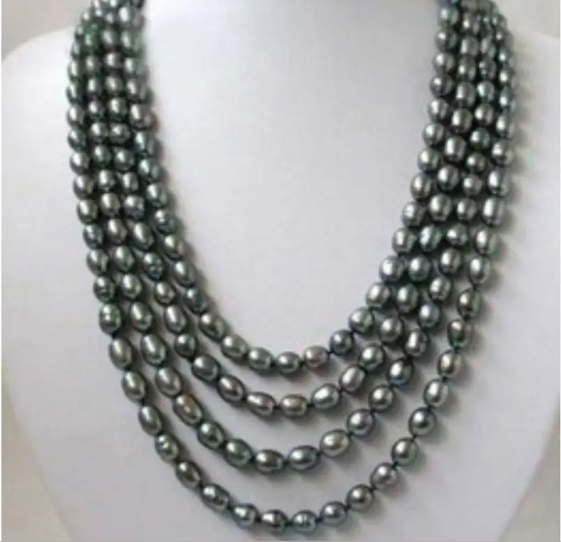 

fast Charming! 8-9 Black Akoya Rice Pearl Necklace 80" AAA+1KJA NEW