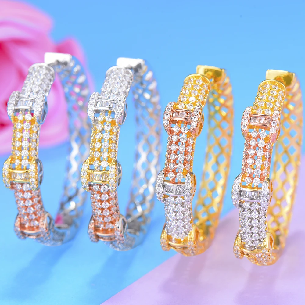 

GODKI 44MM Luxury 3 Tone Geometry Cubic Zircon CZ Statement Big Hoop Earrings For Women Wedding DUBAI Bridal Hoop Earring 2019