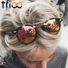 TRIOO Mirror Round Ladies Sunglasses Color Lens Special Designer Oval Lunette UV400 Protective Eyewear Sun Glasses For Women