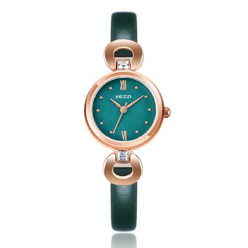 

Watchs Women Popular Brand Women Quarter Watch KEZZI Female Wrist Watch Women Green Leather Fashion Style Clock Montre Femme