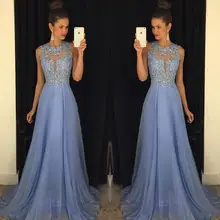 Lavender 2016 Prom Dresses Lace Applique Beads 2017 Formal Long Bridesmaid Dresses A Line O Neck Zip Back Chiffon Party Gowns