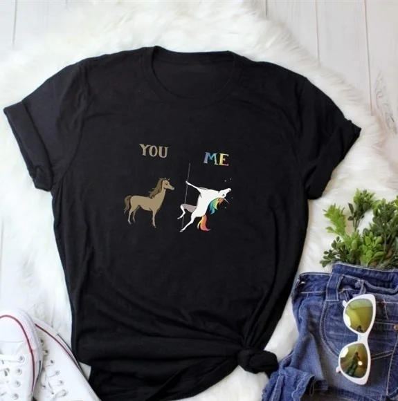 

kuakuayu HJN Summer Women Top Tee You & Me Unicorn Funny T-Shirt Tumblr Fashion Hipsters Cute Graphic Tee
