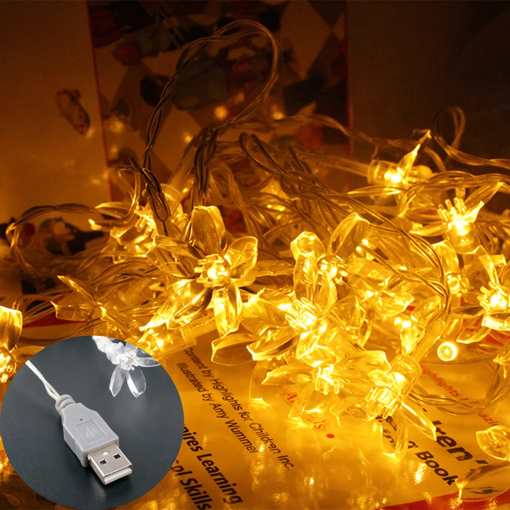 

5M 40LEDs Sakura Flower Garland USB String Lights Holiday Lighting for Fairy Christmas Wedding Party Decoration Indoor 2018 Hot