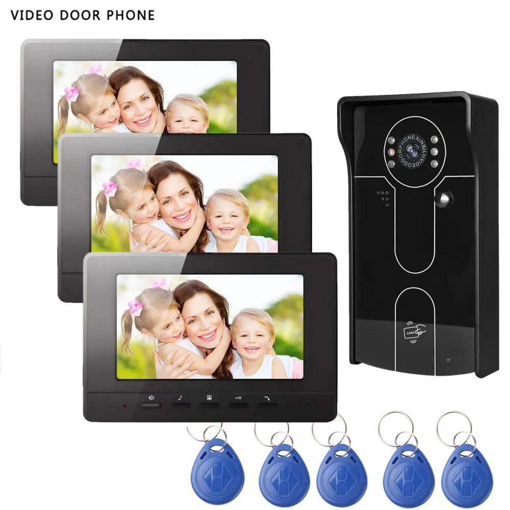 buy Wire video door phone intercom system 7inch hd screen with night vision RFID outdoor camera for video door phone villa 3 monitor