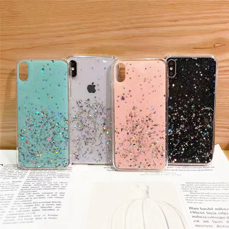 

Heyytle Glitter Bling Sequins Case For iphone 8 7 Plus 6 6s Epoxy Star Transparent Case For iphone X XR XS MAX 10 Soft TPU Cover