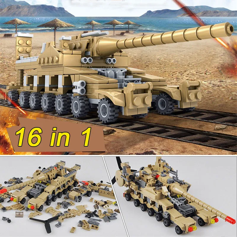  16 in 1 Army Tank Building Blocks 544PCS sets Military Vehicles Compatible toys city Weapons Bricks
