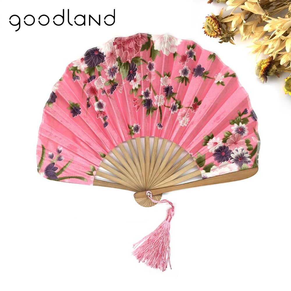 

Free Shipping High Quality 1PC with Delicate Packaging Japanese Fabric Floral Pattern Pocket Folding Bamboo Fans For Girls Women