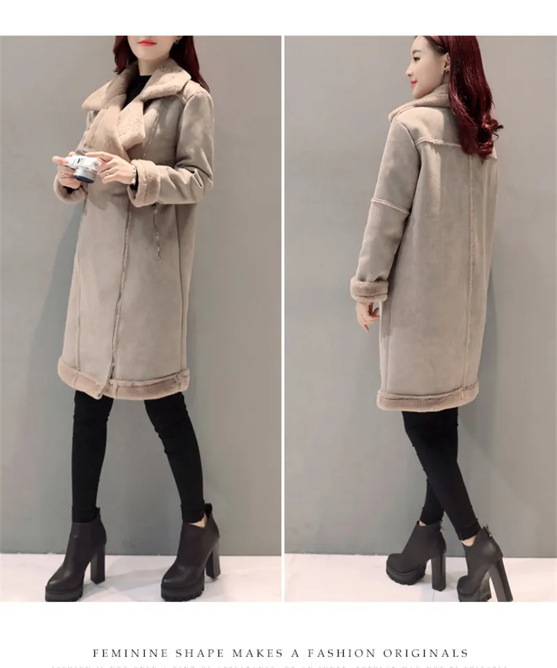 Зимние теплые пальто для женщин, длинное пальто из толстой замши, сшитое шерстяное пальто, женская модная популярная уютная верхняя одежда C3627