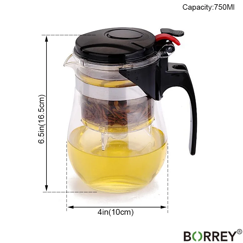 BORREY 500 мл стеклянный чайник термостойкий стеклянный чайник из нержавеющей стали для заварки Пуэр Улун цветочный чайник для воды - Цвет: 750Ml Teapot