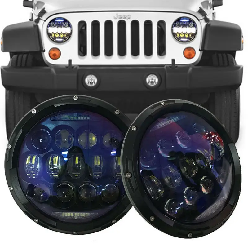

2PCS 7Inch 130W Round LED Headlights Blue Projector Lens with High Low Beam White DRL Amber Turn Signal for Jeep Wrangler JK CJ