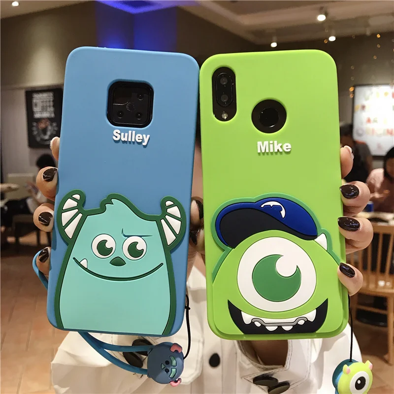 

For Huawei p20 Pro Cute soft Monsters Phone Case For Huawei mate20 20 X honor10 nova4 cartoon Sullivan Mr. Q mike Cover +strap