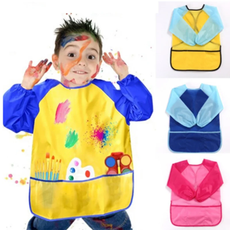 

New Baking Eating Aprons Pockets for Paint Brush Tool Kids Waterproof Art Craft Apron Smock for Children DIY Painting Drawing