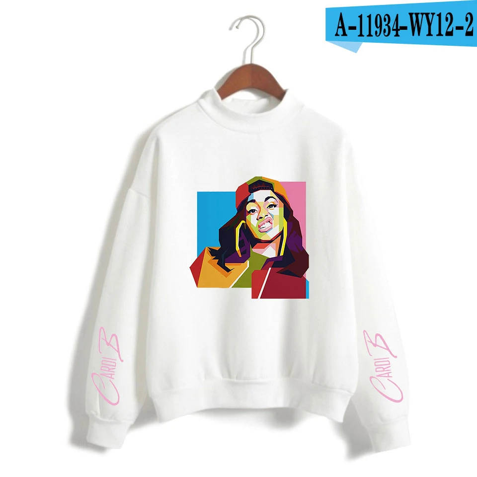 Cardi B новая одежда принт Женская/мужская одежда K-pops Топы Горячая Распродажа водолазки с длинным рукавом Весна Kpops толстовки плюс - Цвет: White