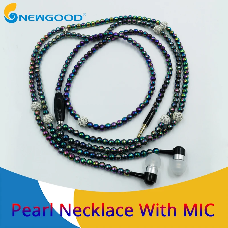 

Earphone girls Rhinestone Jewelry Pearl Necklace earphones with microphone for android With Mic 3.5mm headset For iphone 6s 7 8